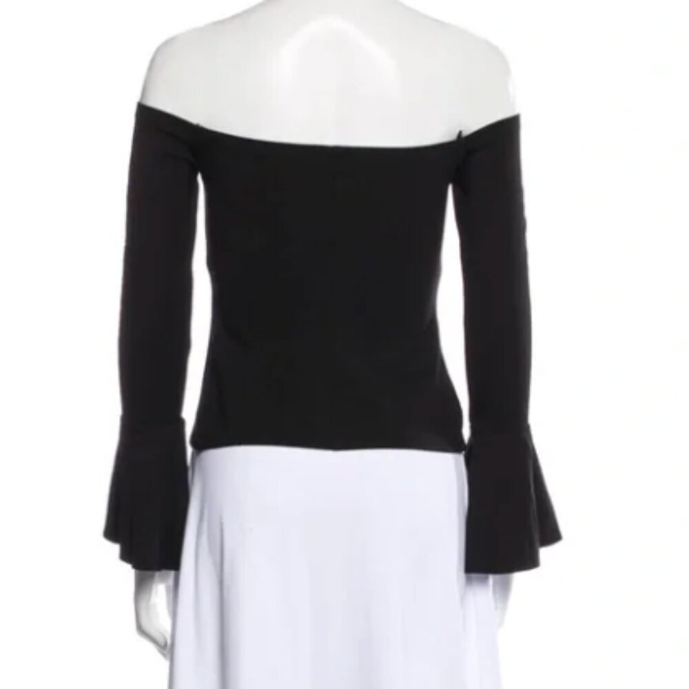 Alexis Lindes Black Off The Shoulder Bell Sleeve Stretch Cropped Top Large - Picture 2 of 7
